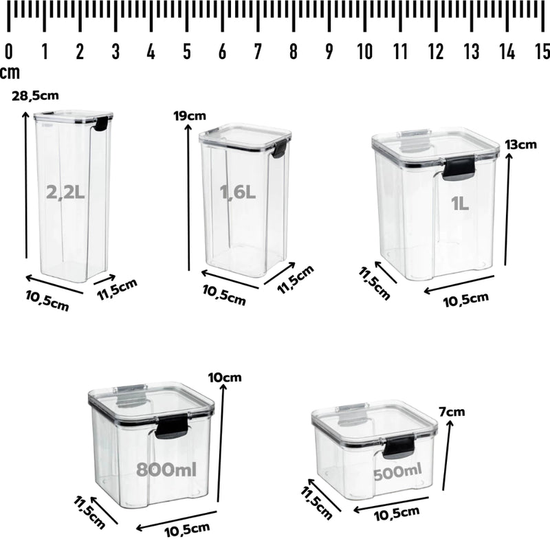 kit 5 Potes Herméticos para Mantimentos